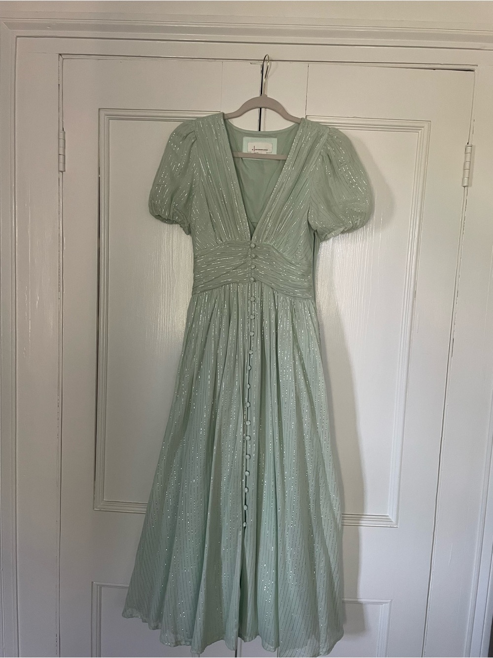 Anthropologie Mint Green Puff-Sleeve Maxi Dress